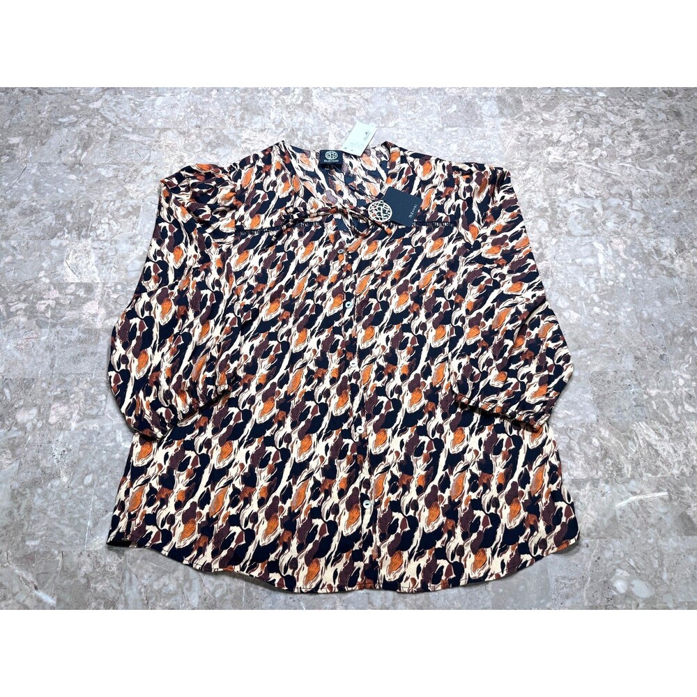 Bobeau NWT Women's Abstract Print 3/4 Puff Sleeves Button Up Blouse , Size XL